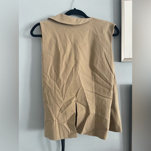 Anthropologie Tan Wrap Blouse with Black Tie, Size Large - Picture 3 of 8